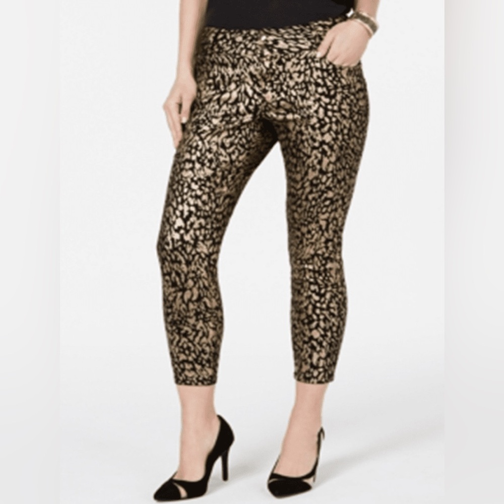 Thalia Sodi Women's Foil Print Skinny Jeans Black -Gold Leopard Size 6.  #3